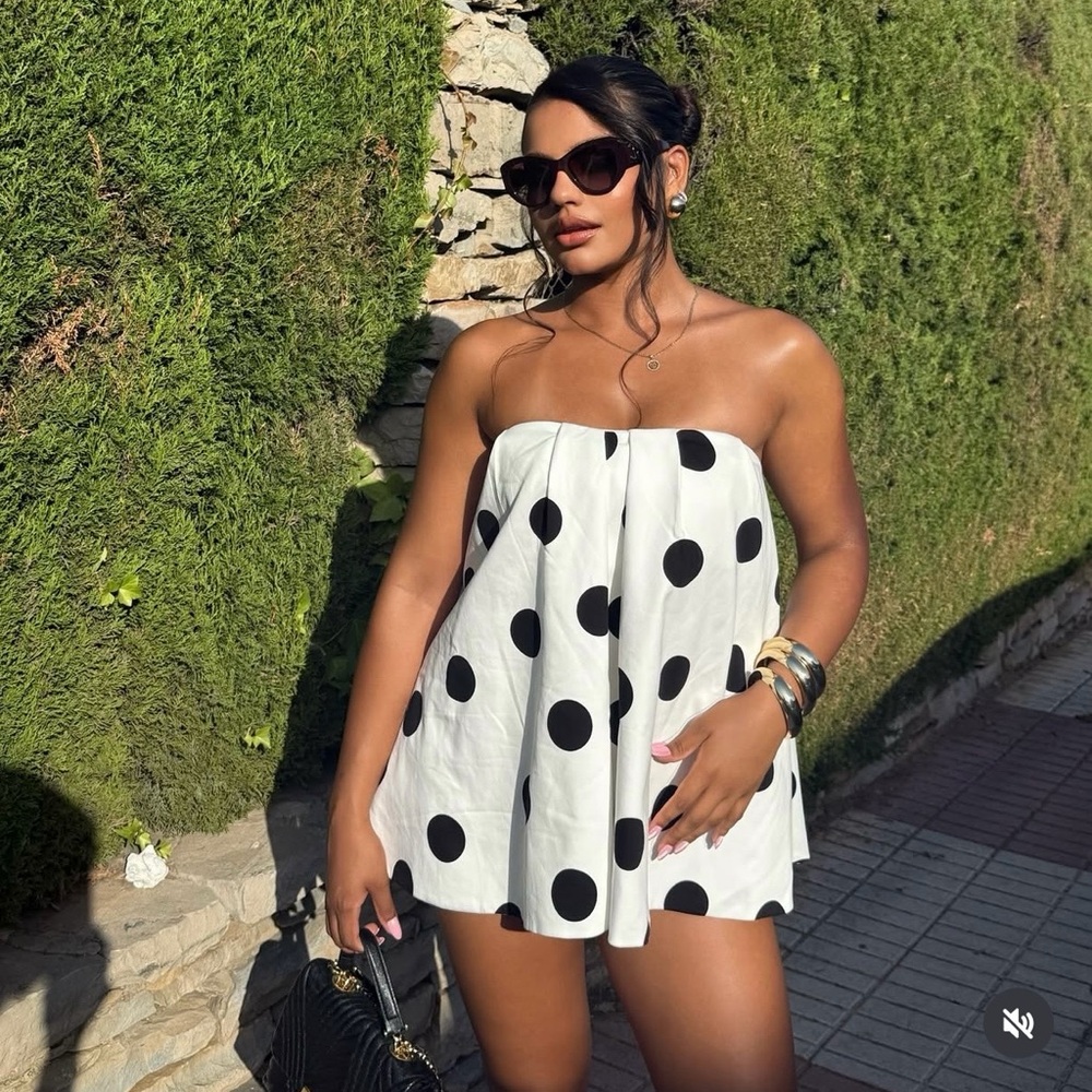 Zara Polka Dot Strapless mini Dress - Picture 7 of 12